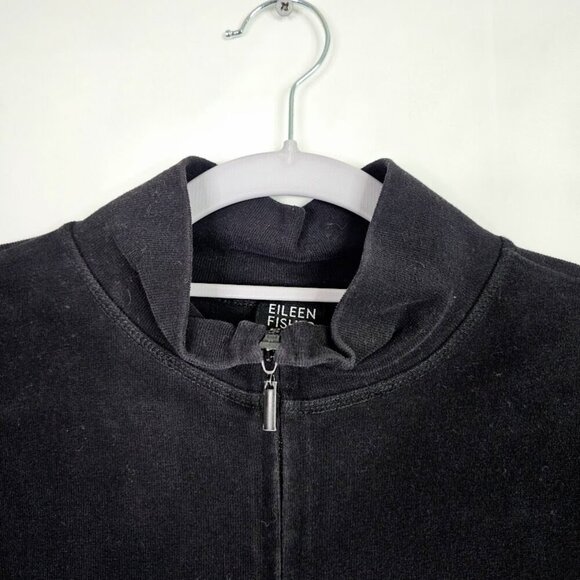 EILEEN FISHER Jacket BLACK size M Full Zip Up Academia Preppy Minimalist Pockets - Picture 3 of 6